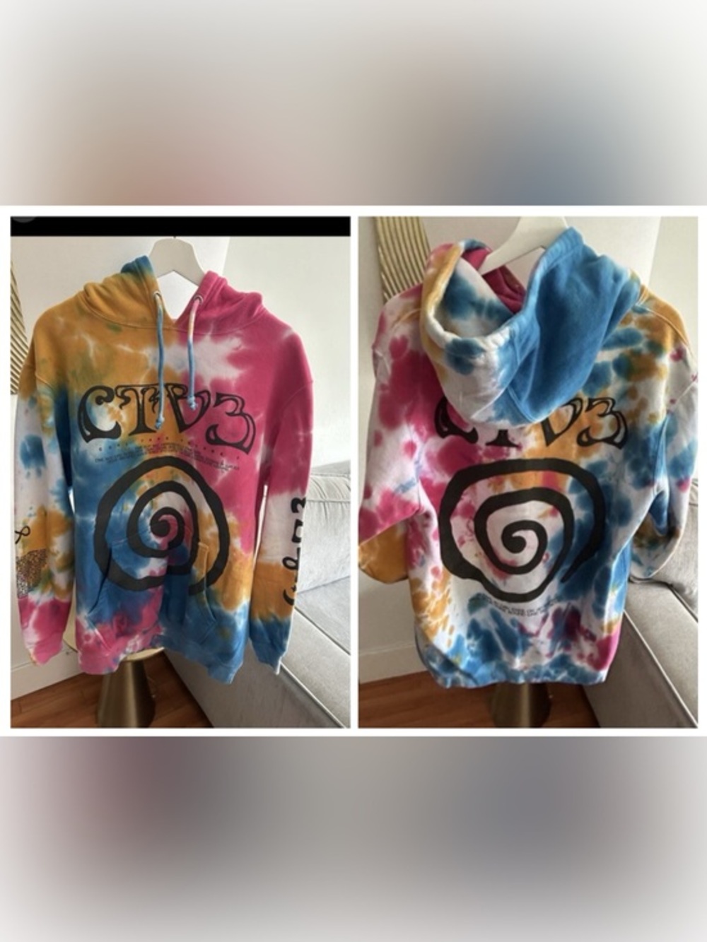 CTV3 Tie Dye  Hoodie Sz M Rave Streetwear Skater Boho Beach